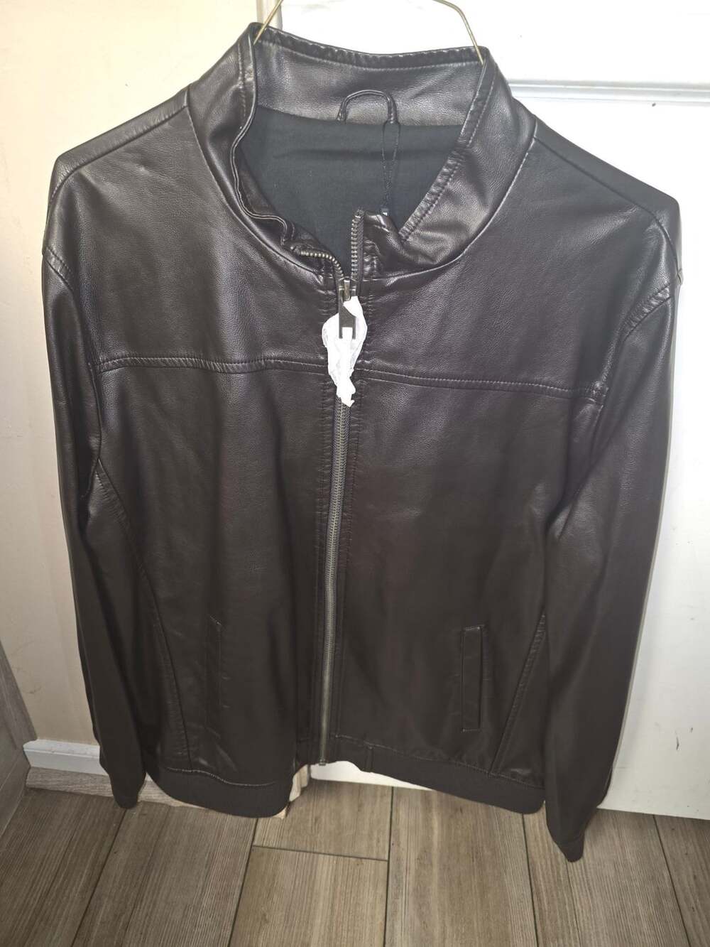 Feicui Brown Faux Leather Jacket Size XXL Full Zip Bomber
